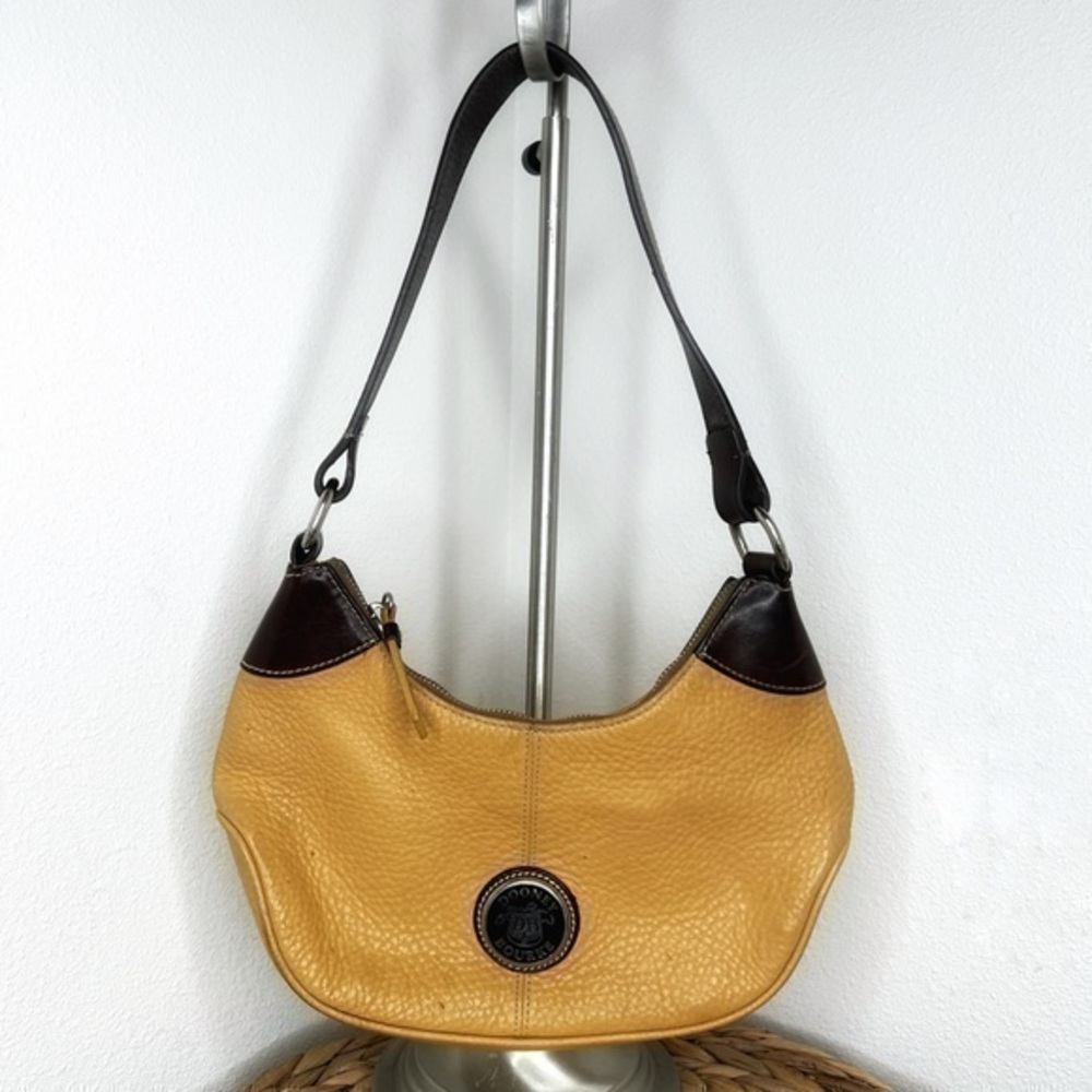 Dooney & Bourke Purse Crescent Mustard Tan Camel Brown Leather Shoulder Handbag